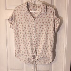 Jachs White and Pink Floral Button-Down Shirt